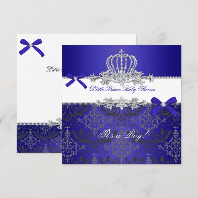 Little Prince Baby Shower Boy Royal Blue Crown Invitation (Front/Back)