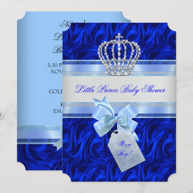 Little Prince Baby Shower Boy Royal Blue Invitation (Front/Back)