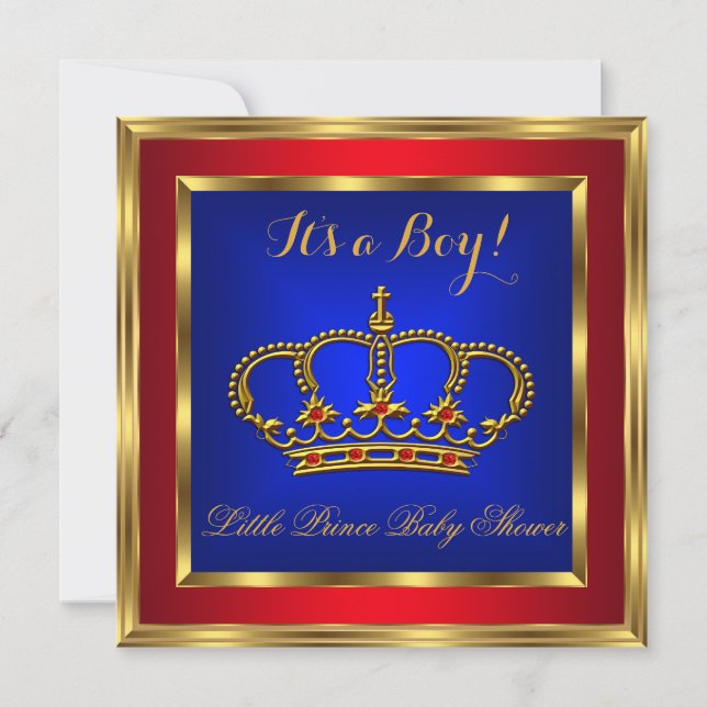 Little Prince Baby Shower Boy Royal Red Blue 2 Invitation (Front)