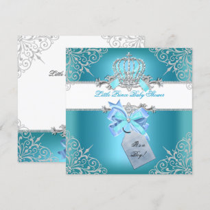 Little Prince Baby Shower Boy Teal Blue Crown 6 Invitation