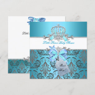 Little Prince Baby Shower Boy Teal Blue Crown 8 Invitation