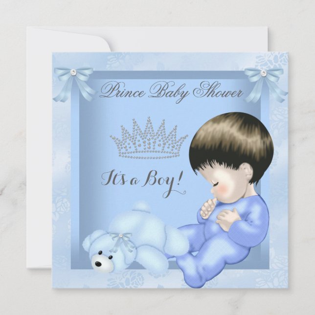 Little Prince Baby Shower Cute Boy Blue Toy 2 Invitation (Front)