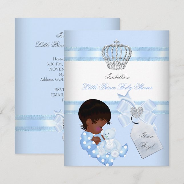 Little Prince Baby Shower Cute Boy Toy Bear A Invitation (Front/Back)