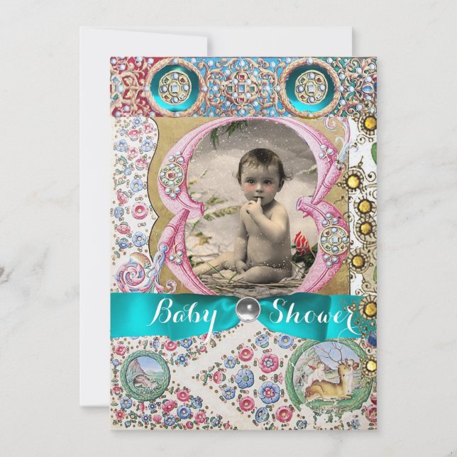 LITTLE PRINCE BABY SHOWER FLORAL GEMSTONES INVITATION (Front)