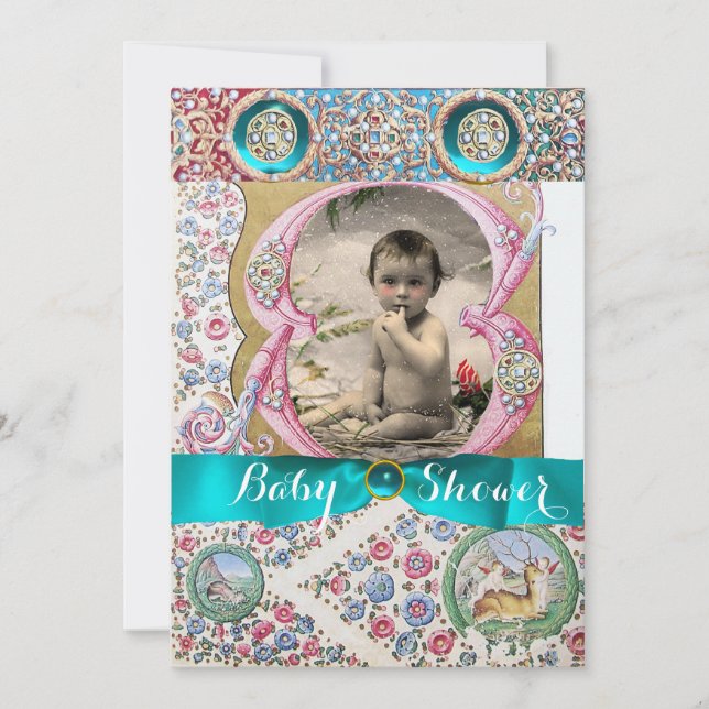 LITTLE PRINCE BABY SHOWER FLORAL GEMSTONES INVITATION (Front)