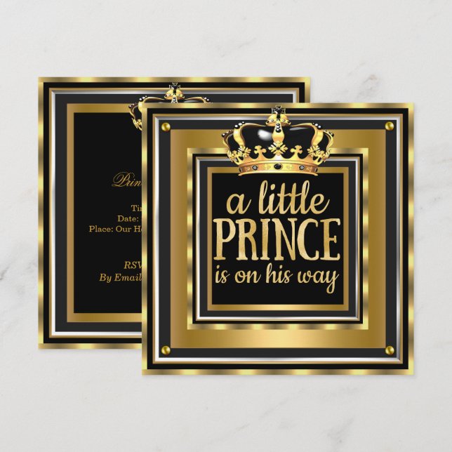 Little Prince Baby Shower Gold Faux foil Black Invitation (Front/Back)
