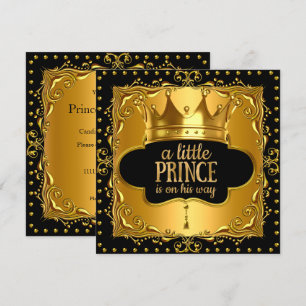 Little Prince Baby Shower Gold Foil Crown Black Invitation