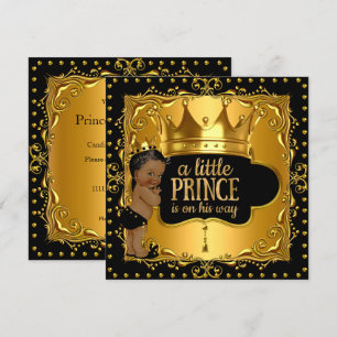 Little Prince Baby Shower Gold Foil Crown Ethnic Invitation