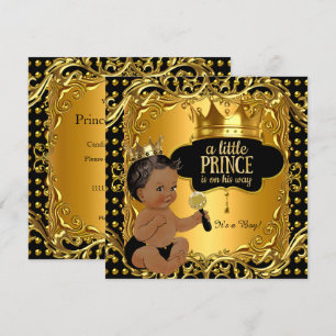Little Prince Baby Shower Gold Rattle Ethnic Invitation