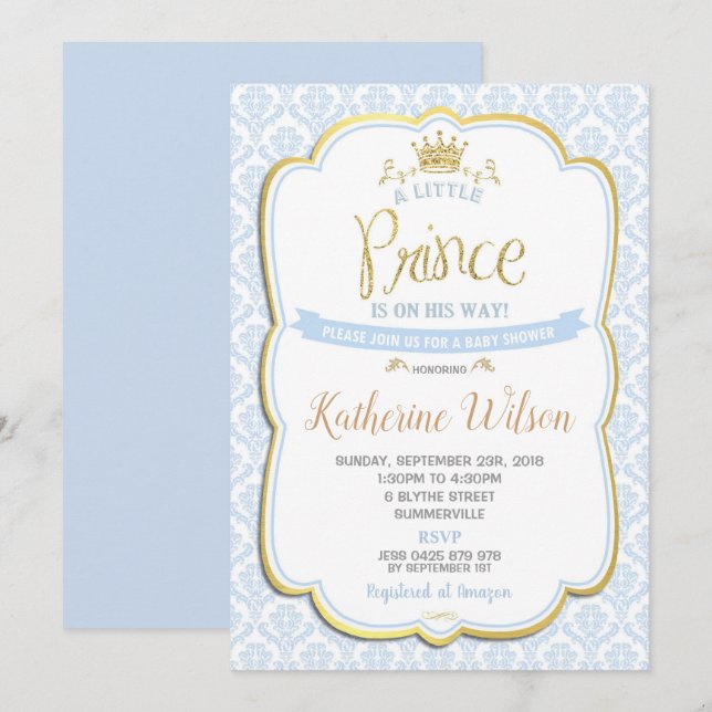 Little Prince Baby Shower Invitation Boy Blue (Front/Back)