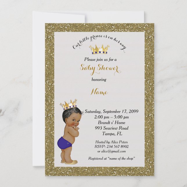 Little Prince Baby Shower Invitation,gold, grey Invitation (Front)