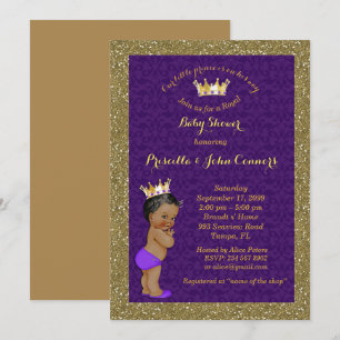 Little Prince Baby Shower Invitation, gold, purple Invitation