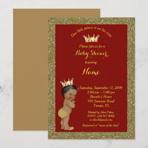 Little Prince Baby Shower Invitation,gold, red Invitation