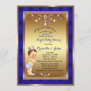 Little Prince Baby Shower Invitation, Royal Blue 2 Invitation