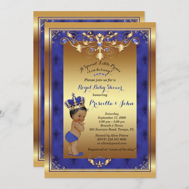Little Prince Baby Shower Invitation, Royal Blue Invitation (Front/Back)