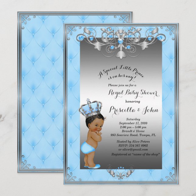 Little Prince Baby Shower Invitation, Royal SILVER Invitation (Front/Back)