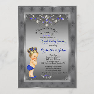 Little Prince Baby Shower Invitation, Royal SILVER Invitation