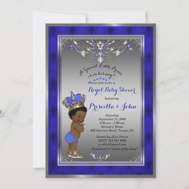 Little Prince Baby Shower Invitation, Royal SILVER Invitation (Front)