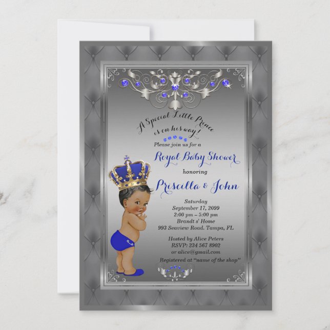 Little Prince Baby Shower Invitation, Royal SILVER Invitation (Front)