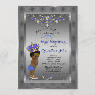 Little Prince Baby Shower Invitation, Royal SILVER Invitation