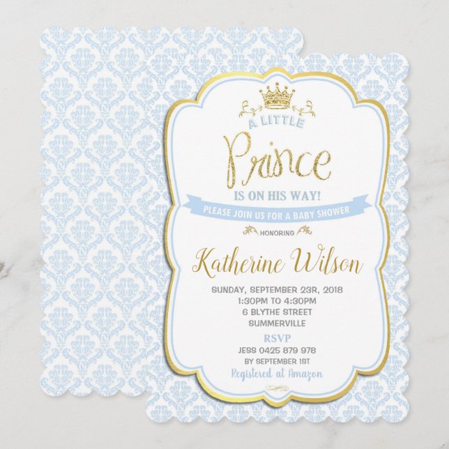Little Prince Baby Shower Invitations Boy Blue (Front/Back)