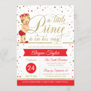 Little Prince Baby Shower Invite, Faux Glitter Invitation