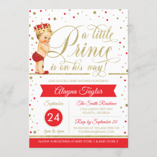 Little Prince Baby Shower Invite, Faux Glitter Invitation