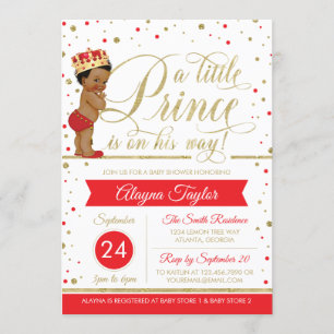 Little Prince Baby Shower Invite, Faux Glitter Invitation