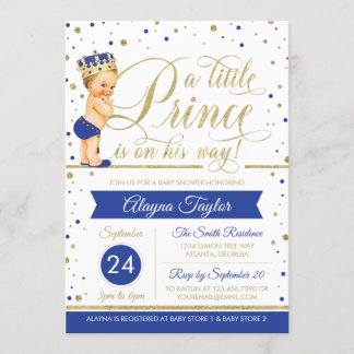 Little Prince Baby Shower Invite, Faux Glitter Invitation