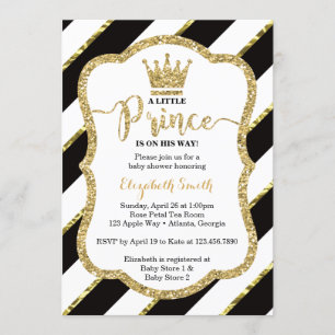 Little Prince Baby Shower Invite, Faux Glitter Invitation
