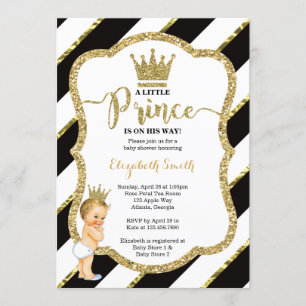 Little Prince Baby Shower Invite, Faux Glitter Invitation