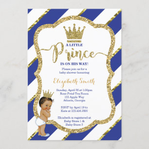Little Prince Baby Shower Invite, Faux Glitter Invitation