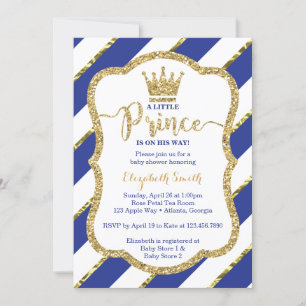 Little Prince Baby Shower Invite, Faux Glitter Invitation