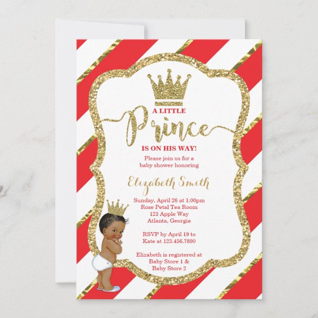 Little Prince Baby Shower Invite, Faux Glitter Invitation (Front)
