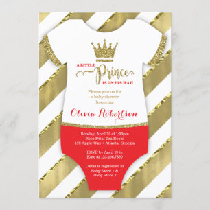 Little Prince Baby Shower Invite, Faux Glitter Invitation