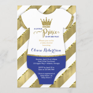 Little Prince Baby Shower Invite, Faux Glitter Invitation