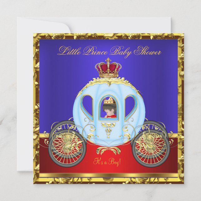 Little Prince Baby Shower Red Blue Gold Boy Invitation (Front)