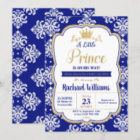 Little Prince Baby Shower Royal Blue Damask Boy