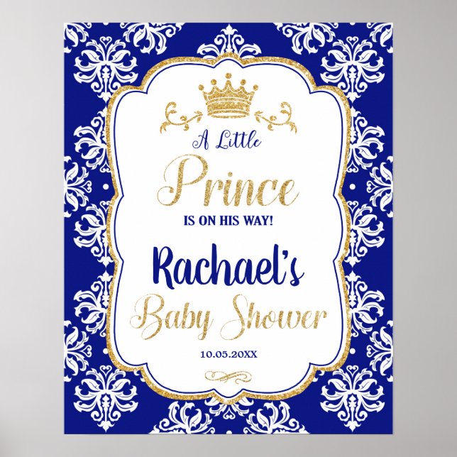Little Prince Baby Shower Royal Blue Welcome Sign (Front)