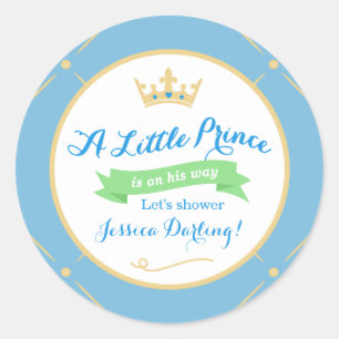 Little Prince Baby Shower Stickers   Blue + Green