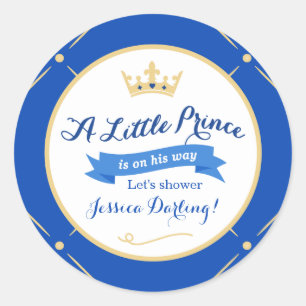 Little Prince Baby Shower Stickers   Royal Blue