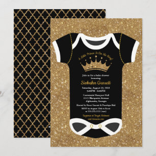 Little Prince Black & Royal Gold Baby Shower Invitation