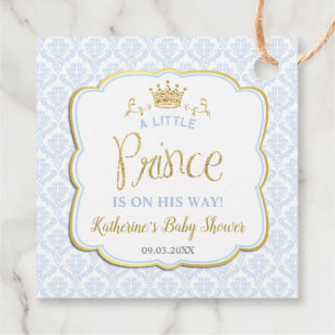 Little Prince Blue Damask Gold Crown Baby Shower Favour Tags