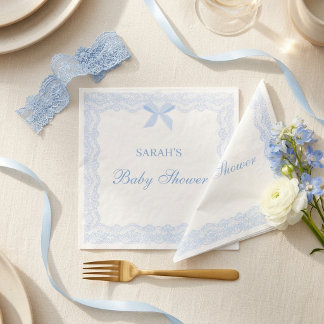 Little Prince Blue Lace Baby Shower Boy Napkin