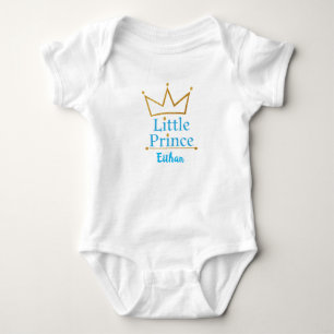 Little Prince Blue text and Gold Crown Baby Bodysuit