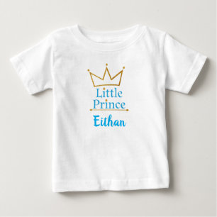 Little Prince Blue text and Gold Crown Baby T-Shirt