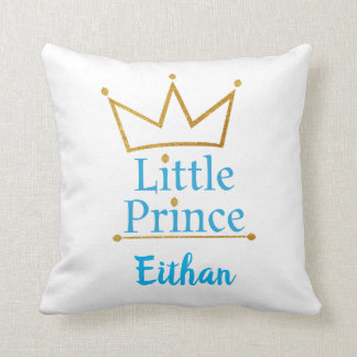 Little Prince Blue text and Gold Crown Cushion
