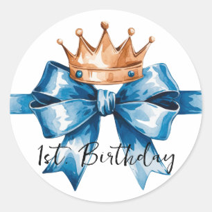 Little Prince Boy's First Birthday Party Classic Round Sticker