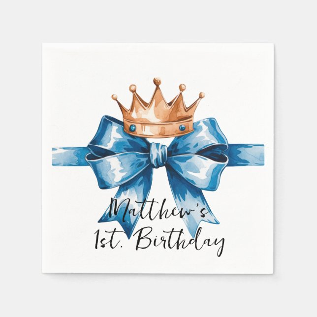 Little Prince Boy's First Birthday Party Napkin (Front)