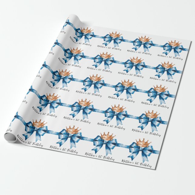Little Prince Boy's First Birthday Party Wrapping Paper (Unrolled)